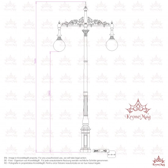 Közvilágítási Öntöttvas Kandeláber 2H1-Y2